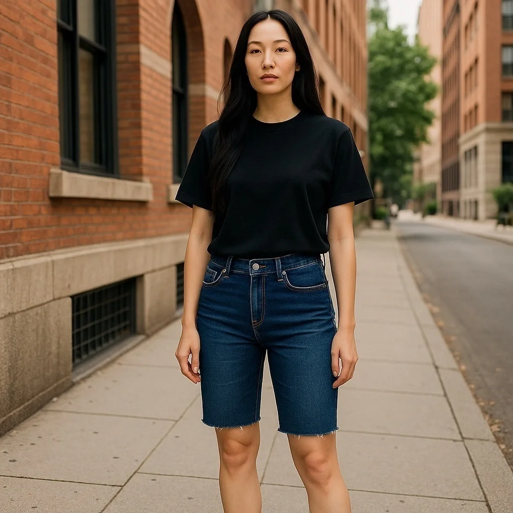 ❄️ LOFT | Fresh Cut Denim Bike Shorts in Dark Wash Size 24